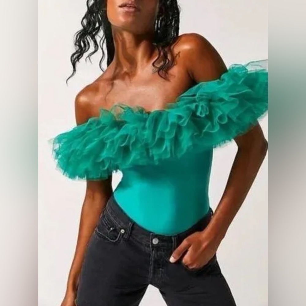 NWOT Free People, Big Love Bodysuit, XS, Green